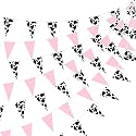 Festiko® 5 Pcs Cow Print Pennant Banner Cow Print Party Supplies Cow Birthday Party Pennant Bunting Banner Baby Pennant Banner for Wedding Anniversary Holiday Decorations (Pink Flag Style)
