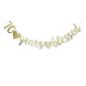 festiko70 years blessed banner funny gold glitter sign for 70th birthdaywedding anniversary party supplies photo props