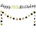 Festiko®70th Birthday Decoration Set - Happy 70th Birthday Banner with Black & Gold Glitter Circle Dots Cheers to Seventy Years Old Birthday Party Decorations.