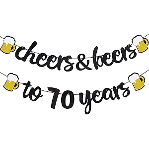 festiko70th birthday decorations cheers to 70 years banner for men women birthday backdrop wedding aniversary party supplies decorations black glitter