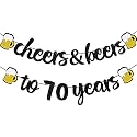 Festiko®70th Birthday Decorations Cheers to 70 Years Banner for Men Women Birthday Backdrop Wedding Aniversary Party Supplies Decorations Black Glitter