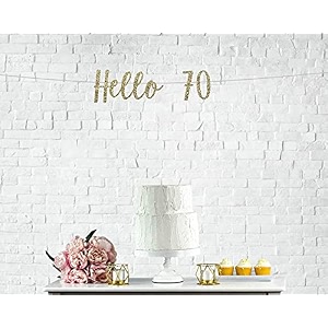 festiko70th birthday hello 70 banner 70th party 70th anniversary happy 70th 70th birthday banner cursive banner gold glitter banner