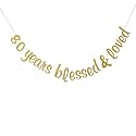 Festiko®80 Years Blessed &amp; Loved Bunting Banner - 80th Anniversary Birthday Wedding Party Decorations - Gold Glitter