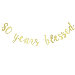 festiko80 years blessed banner 80th birthday banner happy 80th birthday banner gold glitter 80th birthday party decorations