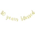 Festiko®80 Years Blessed Banner, 80th Birthday Banner, Happy 80th Birthday Banner, Gold Glitter 80th Birthday Party Decorations