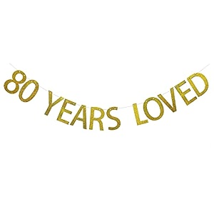 festiko80th birthday decoration set - happy 80th birthday banner with black amp gold glitter circle dots cheers to eighty years old birthday party decorations