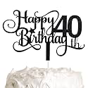 Festiko®Black Glitter 40th Birthday Cake Topper, Happy 40th Birthday Cake Topper, 40th Birthday Party Decorations