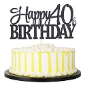 Festiko®Black Glitter Happy 40th Birthday Cake Topper - 40 Anniversary Party Decoration (40th)