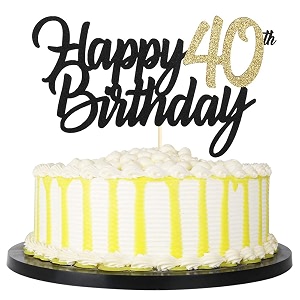 festiko black gold glitter happy birthday cake topper - 40 anniversarybirthday cake topper party decoration 40th