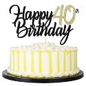 Festiko® Black Gold Glitter Happy Birthday Cake Topper - 40 Anniversary/Birthday Cake Topper Party Decoration (40th)