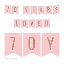Festiko® Blush Pink with Faux Rose Gold Glitter Birthday Party Banner Decorations, 70 Years Loved, Approx 5-Feet, 1-Set, 70th Birthday Milestone Colored Hanging Pennant Decor Supplies