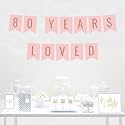 Festiko® Blush Pink with Faux Rose Gold Glitter Birthday Party Banner Decorations, 80 Years Loved, Approx 5-Feet, 1-Set, 80th Birthday Milestone Colored Hanging Pennant Decor Supplies