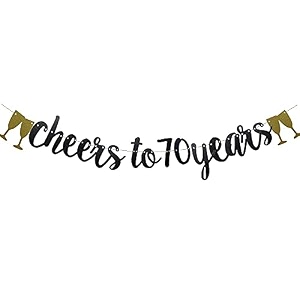 festikocheers to 70 years banner black paper glitter party decorations for 70th wedding anniversary 70 years old 70th birthday party supplies letters black