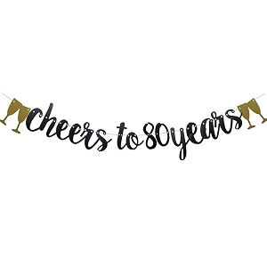 festikocheers to 80 years banner black paper glitter party decorations for 80th wedding anniversary 80 years old 80th birthday party supplies letters black