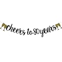 Festiko®Cheers to 80 Years Banner Black Paper Glitter Party Decorations for 80TH Wedding Anniversary 80 Years Old 80TH Birthday Party Supplies Letters Black