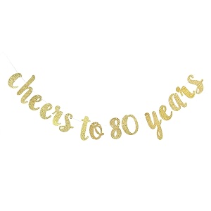 festikocheers to 80 years banner - happy 80th birthday party decorations - 80th wedding anniversary decorations-gold