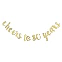 Festiko®Cheers to 80 Years Banner - Happy 80th Birthday Party Decorations - 80th Wedding Anniversary Decorations-Gold