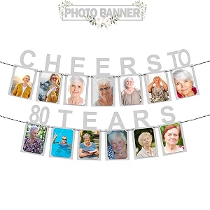 festikocheers to 80 years silver bunting photo banner - happy 80th birthdayanniversarycheers to 80 years old party decorations backdrop sign