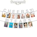 Festiko®Cheers to 80 Years Silver Bunting Photo Banner - Happy 80th Birthday/Anniversary,Cheers to 80 Years Old Party Decorations Backdrop Sign.