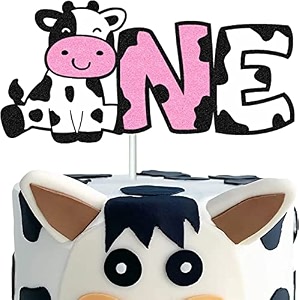 festiko cow one cake topper happy first birthday decoration farm animal zoo theme kids boy girl39s 1st birthday party glitter supplies