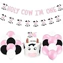 Festiko®Cow Party Decorations Glitter Holy Cow I'm One Party Banner Cake Topper and Cow Themed Latex Balloons for Cow 1st Party Supplies Kids Birthday Party Decorations