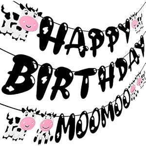 festiko cow theme happy birthday banner moo moo garland for farm animal party kids supplies