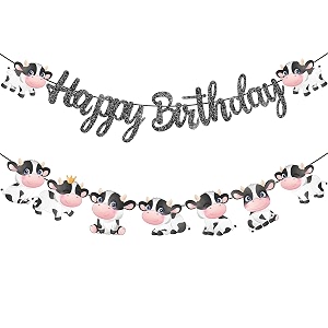 festiko cow theme happy birthday banner black glitter cow theme birthday decoration cow theme party supplies