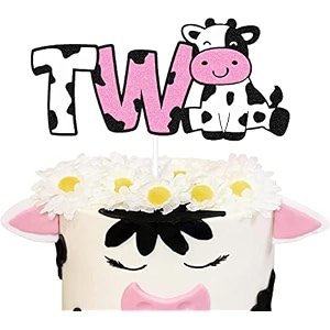 festiko cow two cake decoration cow theme happy second birthday cake topper for child boy girls 2nd birthday glitter red decoration two bday party supplies
