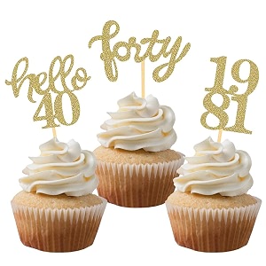 festikogold glitter 40th birthday cupcake toppers 40th birthday celebrating party decorations - set of 24