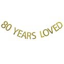Festiko®Gold Glitter 80 Years Loved Banner for 80th Birthday Decorations