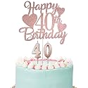 Festiko® Happy 40th Birthday Cake Topper, Rose Gold Glittery 40th Birthday Decorations For Women, 40 Fabulous Lady Cake Topper