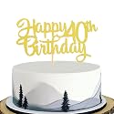 Festiko®Happy 40th Birthday Cake Topper - Gold Glitter 40 Birthday Party Cake Decoration，Forty Years Old Birthday Single-Side Cake Decoration Supplies，40th Anniversary Party Cake Decoration