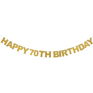 festiko happy 70th birthday banner gold glitter letters hang bunting - 70th birthday party decorations supplies