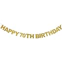 Festiko® Happy 70th Birthday Banner Gold Glitter Letters Hang Bunting - 70th Birthday Party Decorations Supplies
