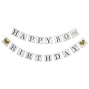 Festiko®Happy 80th Birthday Banner - Gold Glitter Heart for 80 Years Birthday Party Decoration Bunting White