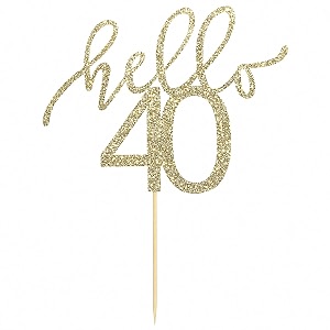 festiko hello 40 gold glitter cake topper elegant 40th birthday and 40th anniversary cake decoration for women men and couples party dcor and celebration photos
