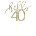 Festiko® Hello 40 Gold Glitter Cake Topper, Elegant 40th Birthday and 40th Anniversary Cake Decoration for Women, Men and Couples, Party Décor and Celebration Photos