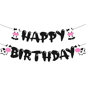 festikoholy cow birthday banner happy birthday sign garland for kids boy girls cow farm zoo animal themed first 2nd 3rd bday party supplies glitter black decorations