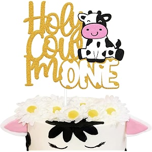 festikoholy cow im one gold glitter cake topper cow theme happy 1st birthday cake decoration kids boy girls cow one year old birthday party glitter supplies