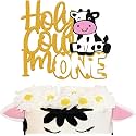 Festiko®Holy Cow I’m One Gold Glitter Cake Topper Cow Theme Happy 1st Birthday Cake Decoration, Kids Boy Girl’s Cow One Year Old Birthday Party Glitter Supplies
