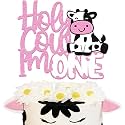 Festiko®Holy Cow I’m One Cake Topper Cow Happy First Birthday Cake Decor, Kids Boy Girl’s Cow One Year Old Bday Party Supplies Glitter Pink 1ST Birthday Decoration