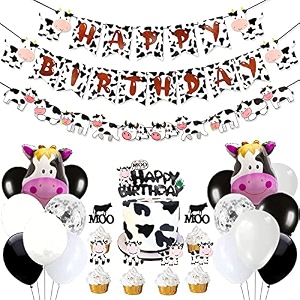 festikoholy cow party decorations happy birthday banner cow design garland latex balloonscake cupcake toppers for farm animals theme party barnyard party supplies