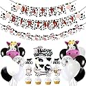 Festiko®Holy Cow Party Decorations Happy Birthday Banner, Cow Design Garland, Latex Balloons,Cake Cupcake Toppers for Farm Animals Theme Party, Barnyard Party Supplies