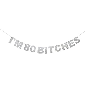 festikoi39m 80 silver glitter birthday banner perfect for funny 80th birthday gift eighty years old bday party decorations