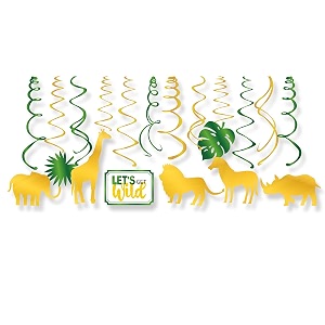 festiko jungle theme hanging swirls 12 pcs jungle birthday party decorations forest animals supplies let39 s get wild sign