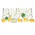 Festiko® Jungle Theme Hanging Swirls, 12 Pcs Jungle Birthday Party Decorations, Forest Animals Supplies, Let' s Get Wild Sign