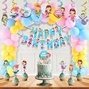 Festiko® Mermaid Theme Happy birthday Party Decoration Combo (50 Pcs), Mermaid Themes party Favors for Kids Birthday Decoration(Banner,Swirls,Balloons,Cake &amp; Cupcake Toppers)