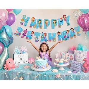 festiko mermaid theme happybirthday theme party decoration bannerbuntingmermaid themes party favors for kids birthday decorationbannerbunting with ribbon