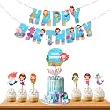 Festiko® Mermaid Theme Happybirthday Theme Party Decoration Combo (8 Pcs), Mermaid Themes Party Favors for Kids Birthday Decoration(Banner/Bunting, Cake Toppers,Cup Cake Topper,Ribbons)