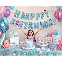 Festiko® Mermaid Theme Happybirthday Theme Party Decoration Banner/Bunting,Mermaid Themes Party Favors for Kids Birthday Decoration(Banner/Bunting with Ribbon)